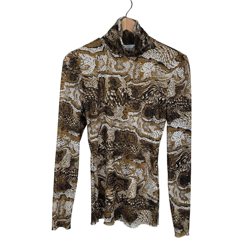 GANNI Tiger's Eye-Print Roll-Neck Mesh Top Turtleneck Size 36 Scandi-Cool